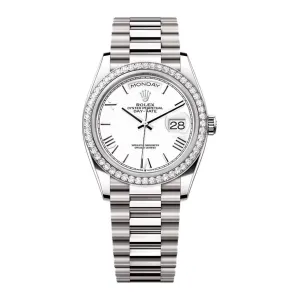 2024 Release Rolex Day-Date 36 mm | 18k white gold President bracelet | White dial Diamond bezel | Men's Watch 128349RBR