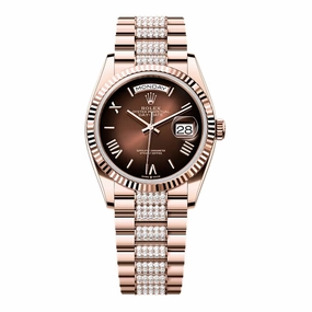 2024 Release Rolex Day-Date 36 mm | 18k Everose gold Diamond President bracelet | Brown ombr dial Fluted bezel | Men's Watch 128235