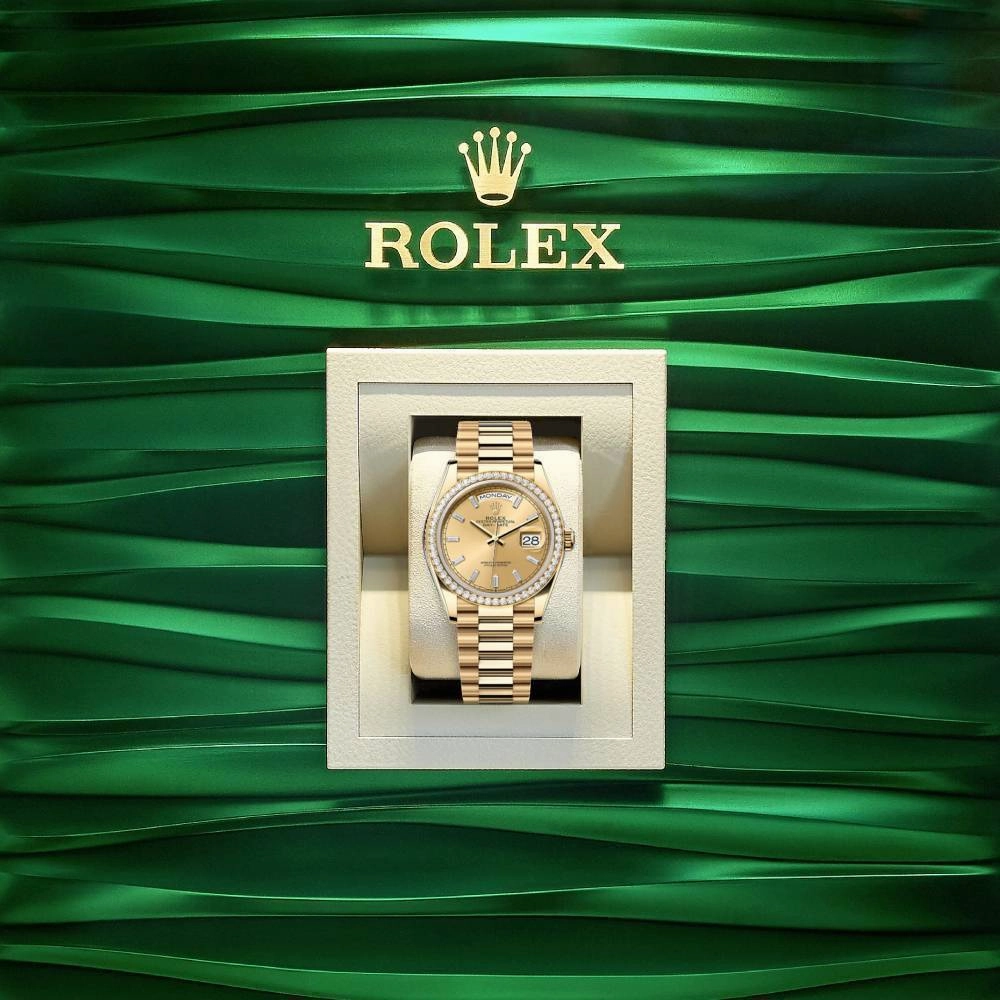 2024 Release Rolex Day-Date 36mm - Ref: 128348rbr-0080 - Champagne Diamond Dial & Diamond Bezel, 18K Yellow Gold Diamond Presidential Bracelet Watch