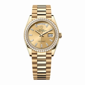 2024 Release Rolex Day-Date 36mm - Ref: 128348rbr-0080 - Champagne Diamond Dial & Diamond Bezel, 18K Yellow Gold Diamond Presidential Bracelet Watch