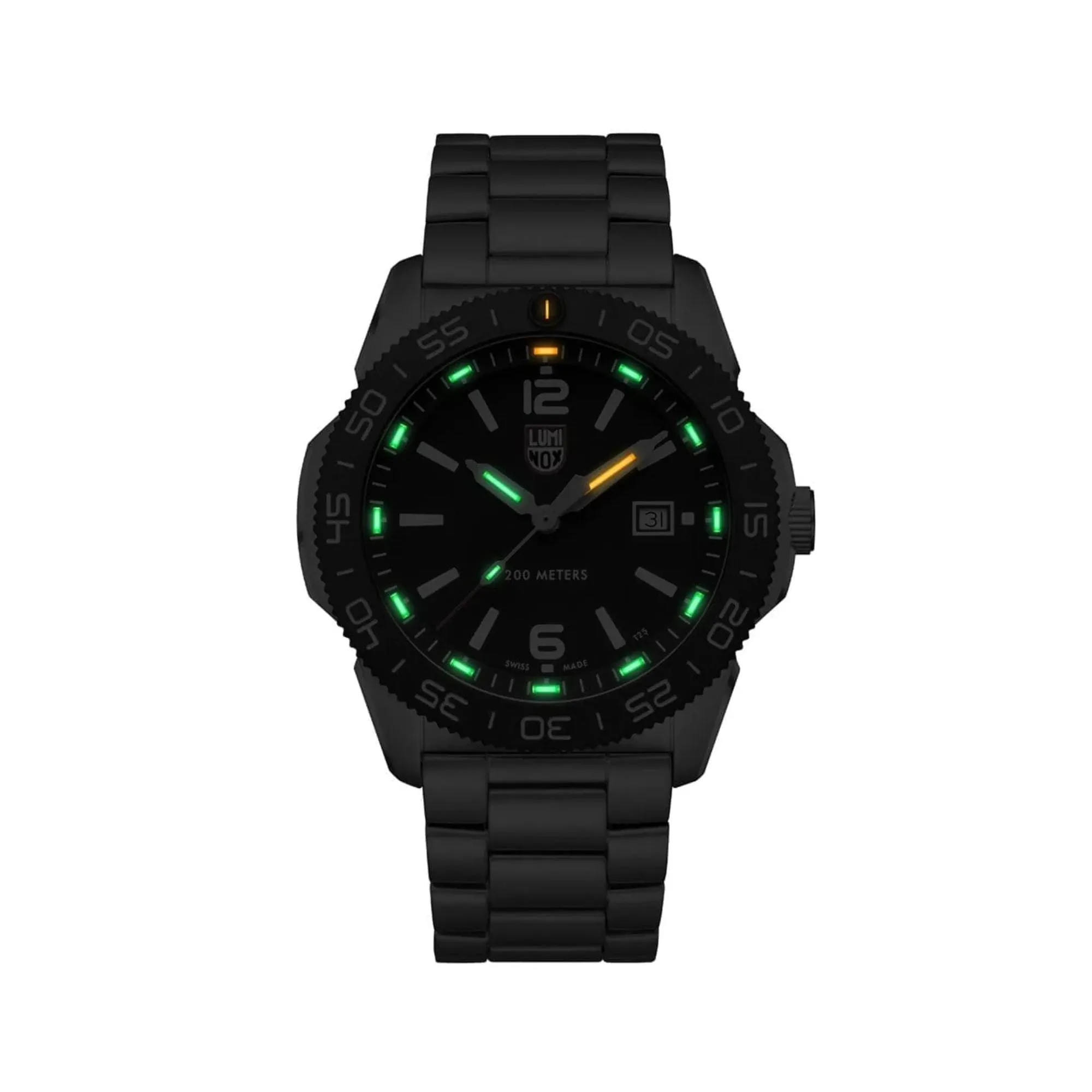 44MM LUMINOX PACIFIC DIVER QUARTZ WATCH WITH STAINLESS STEEL CASE AND BLACK AND WHITE DATE DIAL