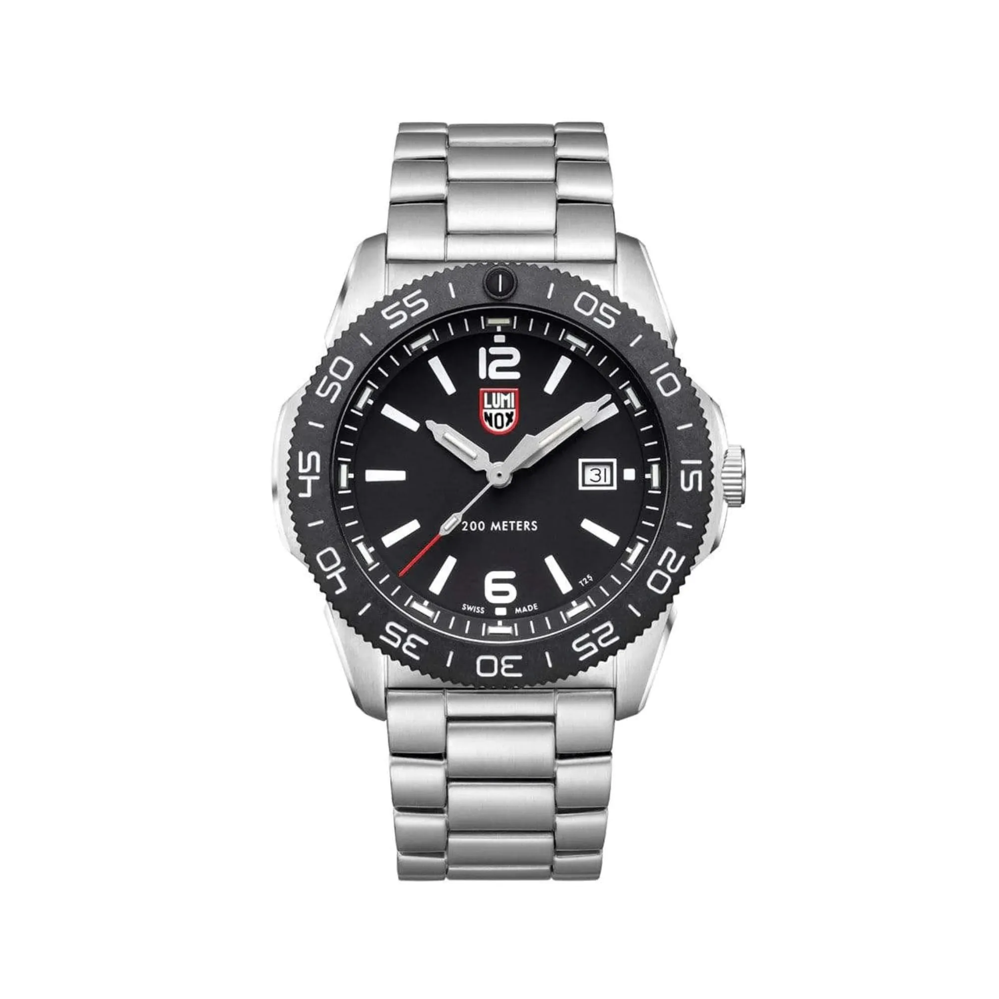 44MM LUMINOX PACIFIC DIVER QUARTZ WATCH WITH STAINLESS STEEL CASE AND BLACK AND WHITE DATE DIAL