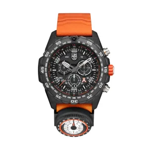 45MM LUMINOX BEAR GRYLLS SURVIVAL MASTER QUARTZ CHRONOGRAPH WATCH WITH BLACK, ORANGE AND WHITE DIAL AND COMPASS