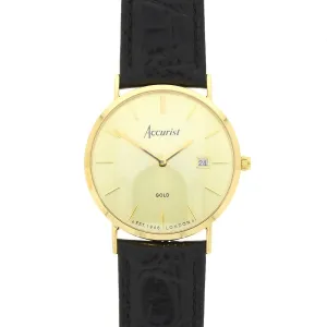 Accurist 9ct Gold Mens Watch Champagne Dial Black Strap 7802