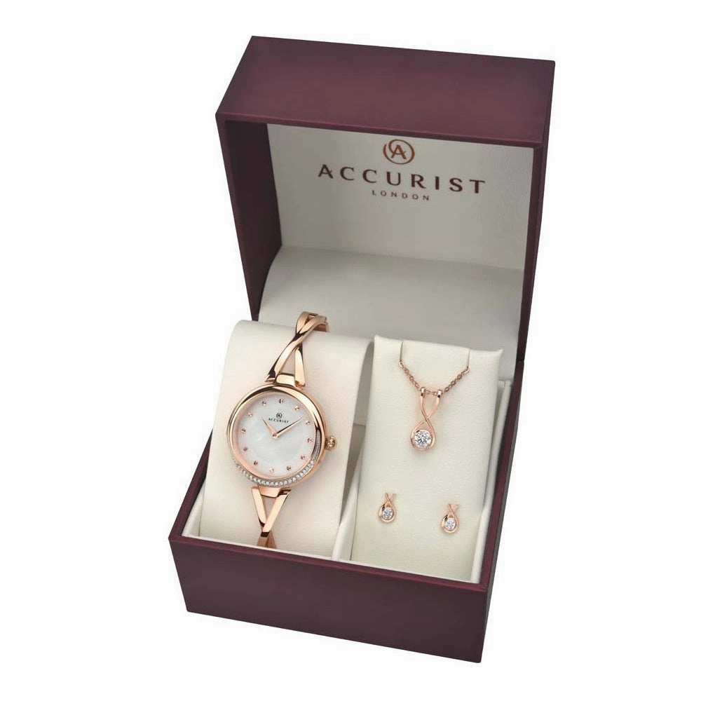 Accurist Rose Gold Crystal Set Ladies Watch Gift Set 8189G