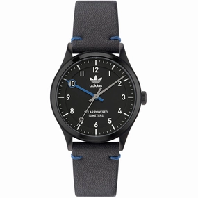 Adidas Men's Watch - Originals Solar Powered Black Genuine Leather Strap | AOST23046