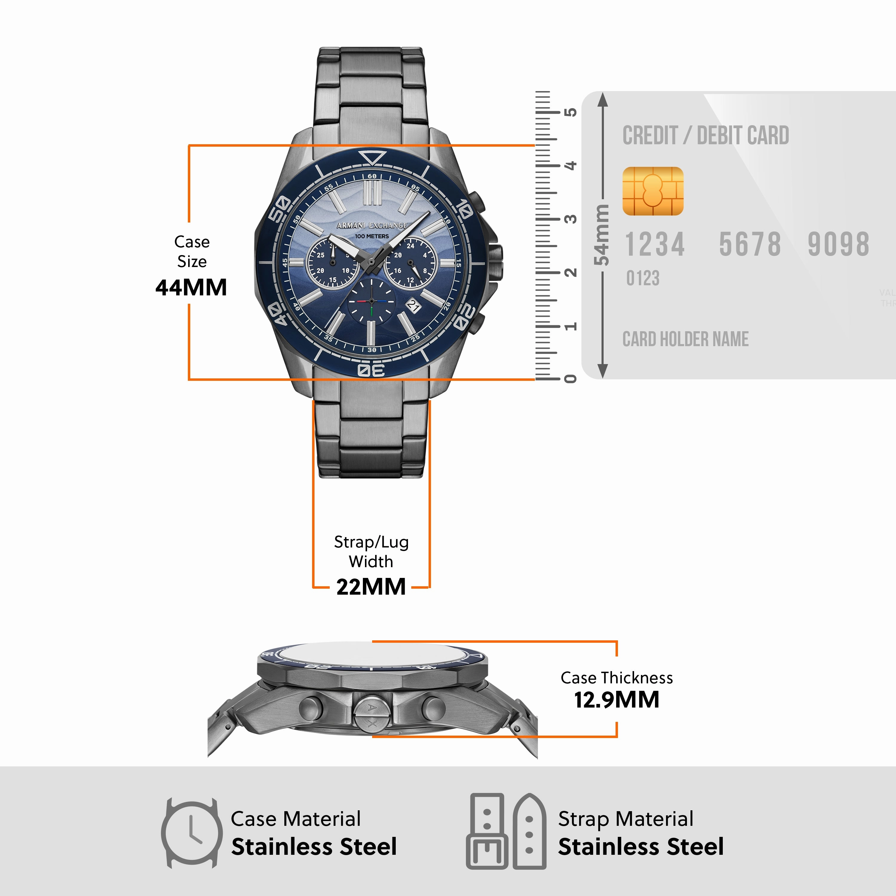 Armani Exchange Chronograph Blue Dial Gunmetal Stainless Steel Watch AX1967