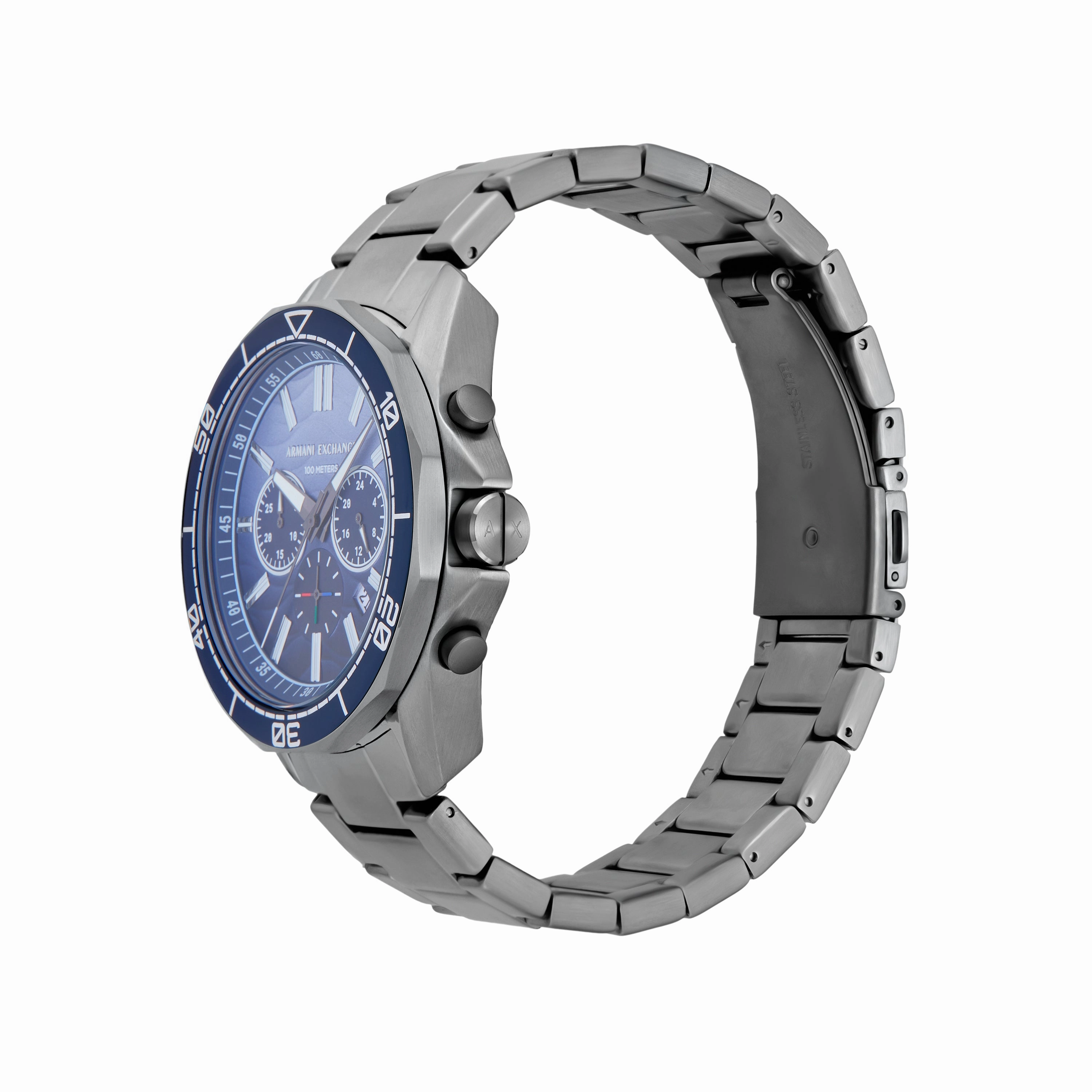 Armani Exchange Chronograph Blue Dial Gunmetal Stainless Steel Watch AX1967