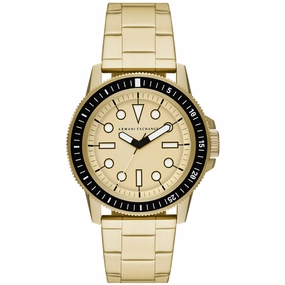 Armani Exchange Men's Watch - Classic Quartz Gold Dial Yellow Gold Bracelet | AX1854