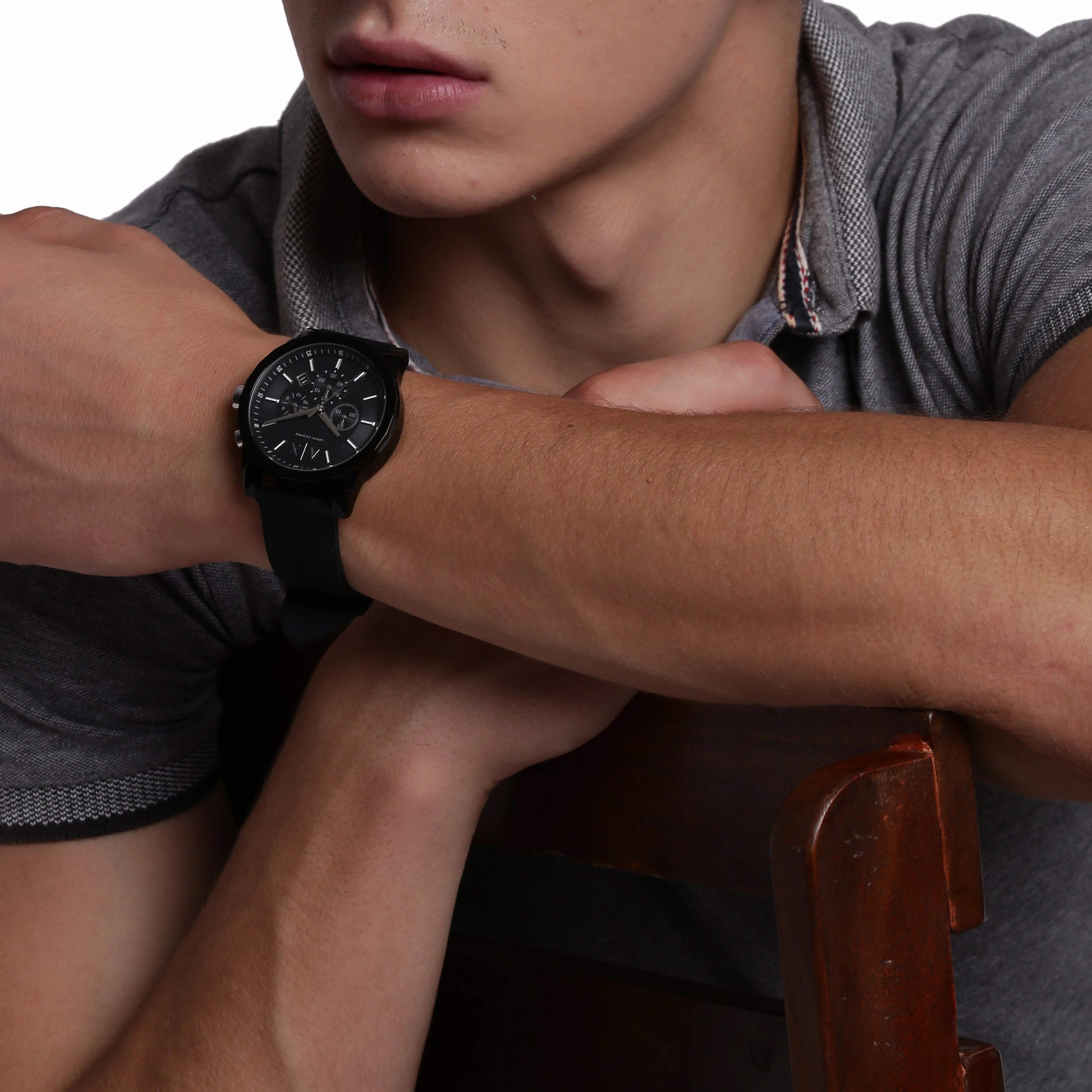 Armani Prestige: Quartz Chronograph Watch with Black Silicone AX1326