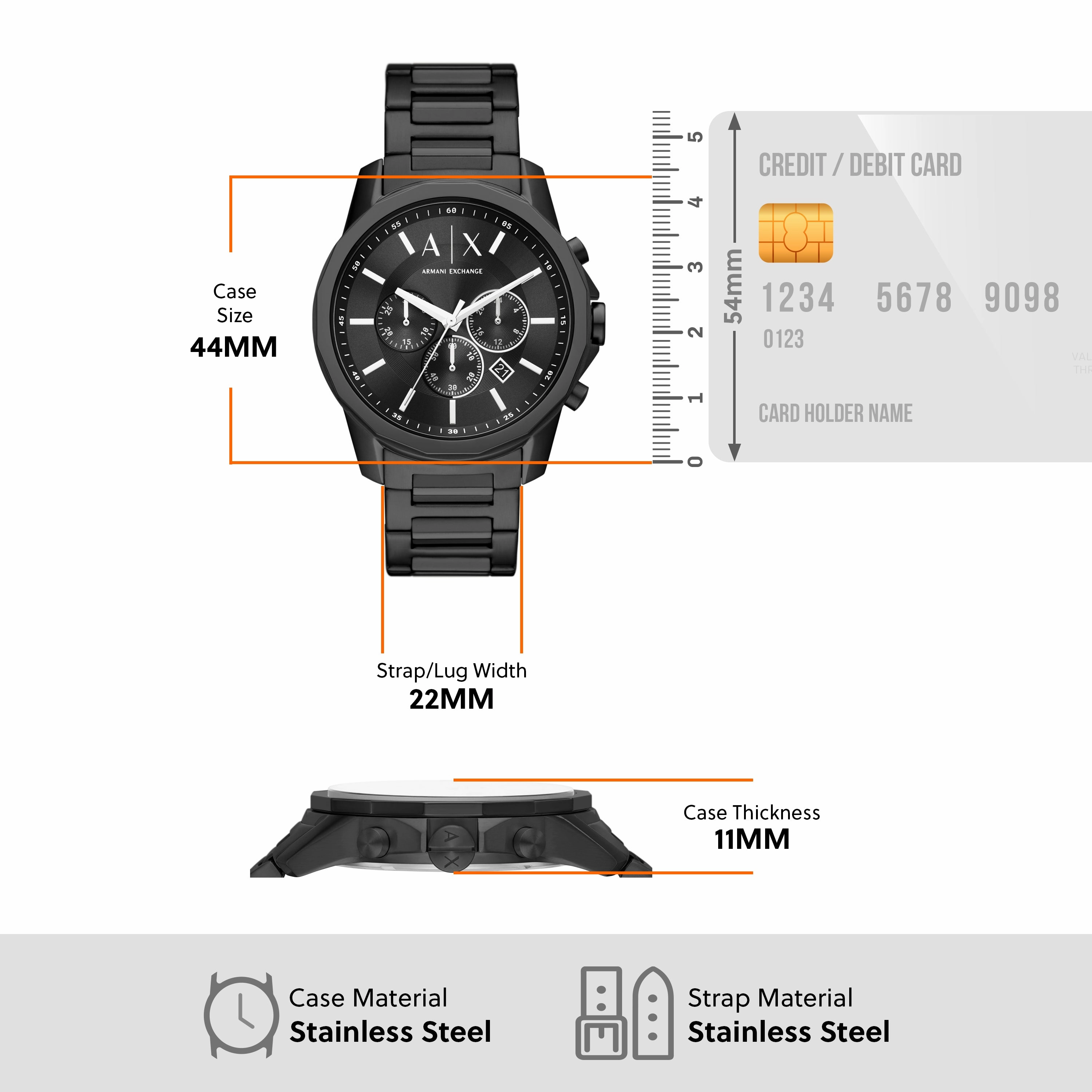 Armani Timeless Black Stainless Steel Chronograph Watch AX1722