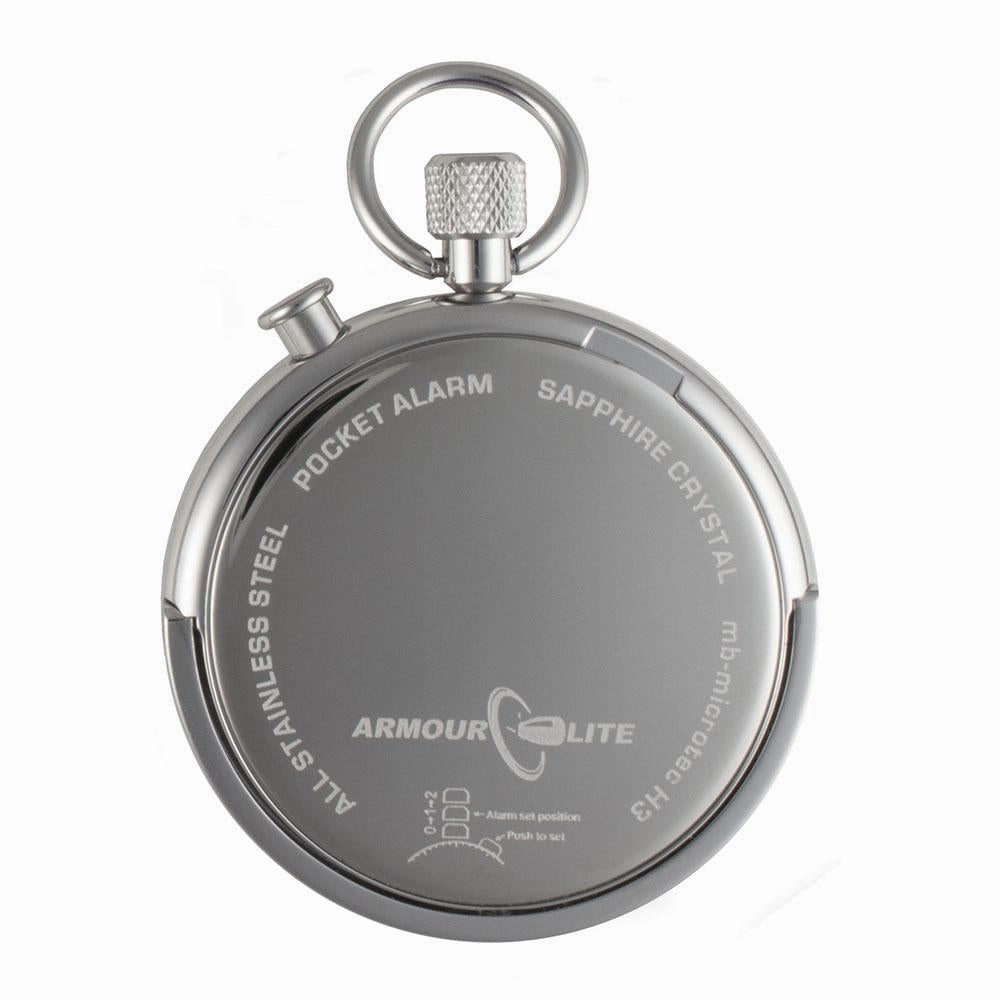 ArmourLite Alarm Clock Pocket Watch With Stand - Black Dial - Stainless Steel