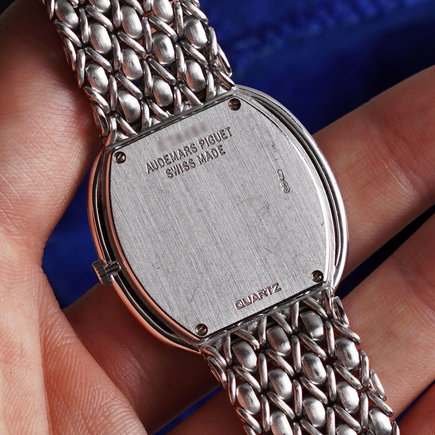 Audemars Piguet Oval-shaped Wristwatch, Diamond Bezel and Pav Diamond Dial with Sapphires, White Gold