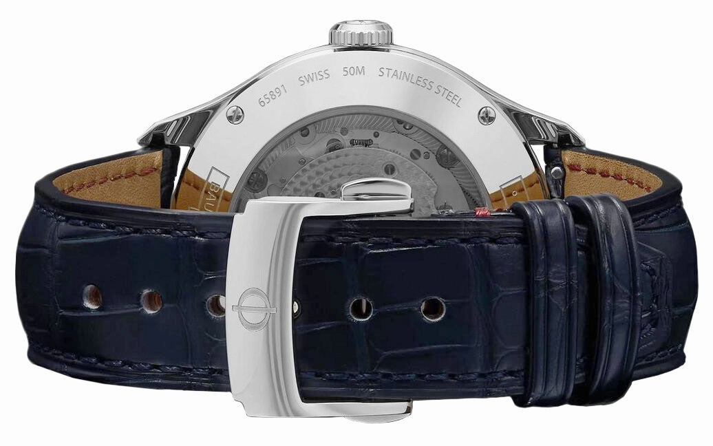 Baume & Mercier Clifton Baumatic Automatic Stainless Steel White Dial Blue Leather Strap Moonphase Date Mens Watch M0A10549