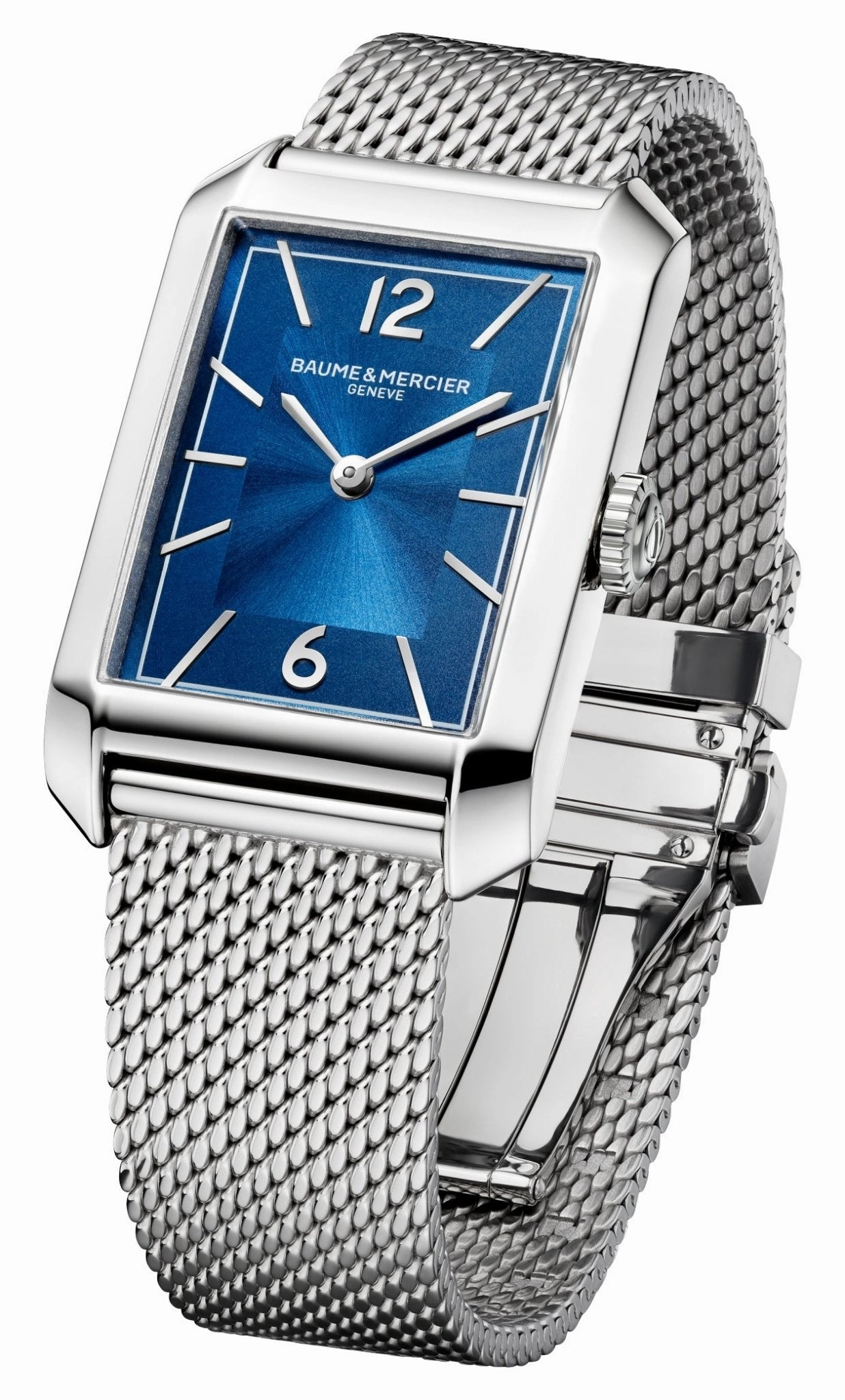 Baume & Mercier Hampton Stainless Steel Mesh Blue Dial Quartz Mens Watch M0A10671