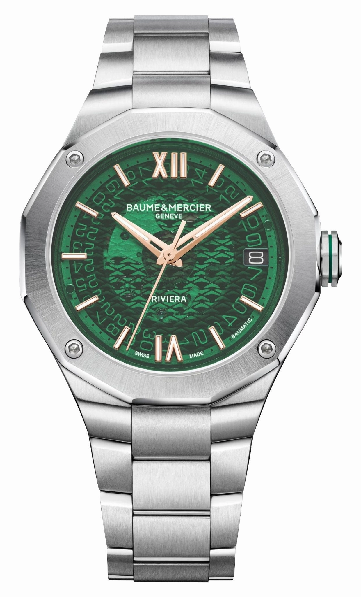 Baume & Mercier Riviera Automatic Stainless Steel Green Dial Date Mens Watch M0A10770