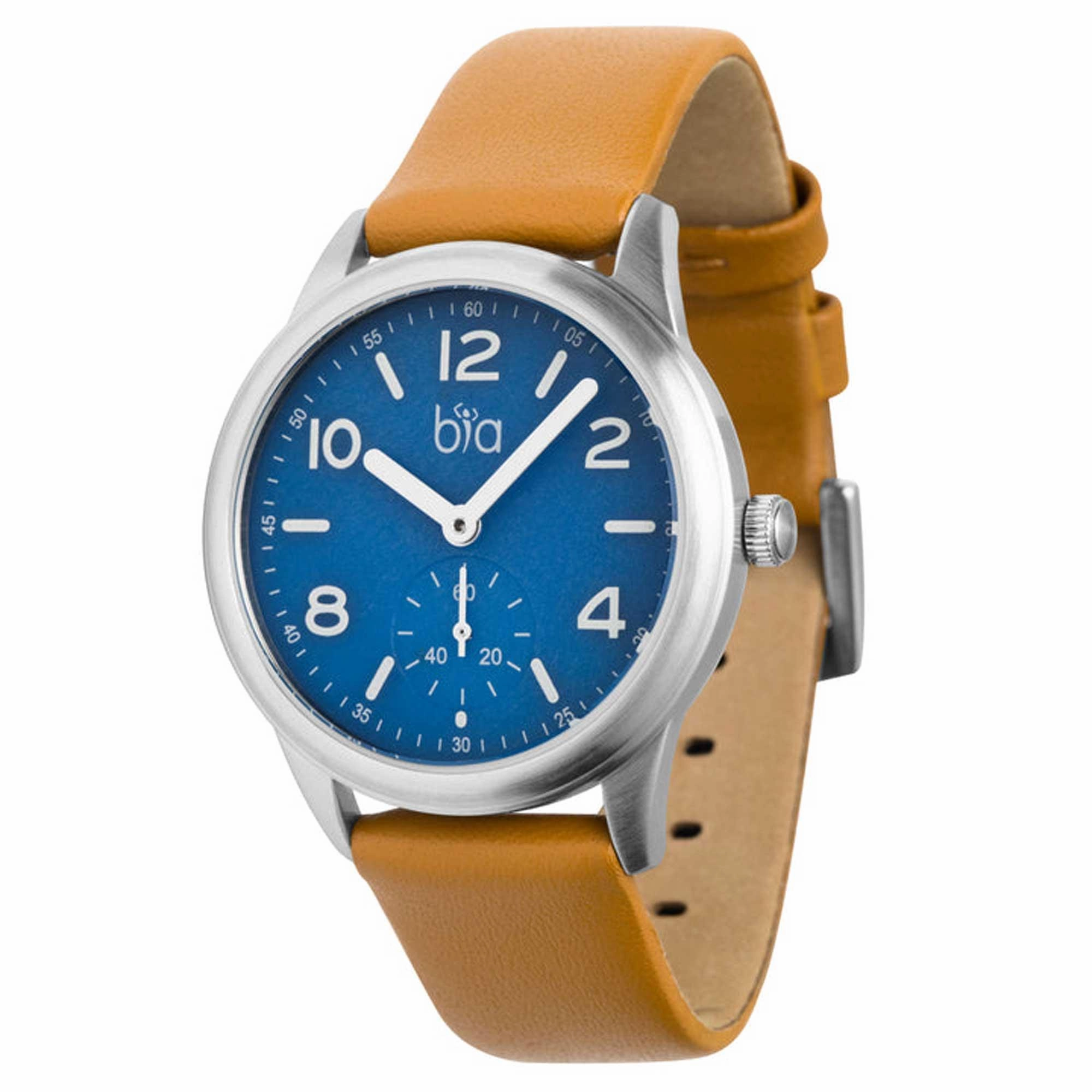 BIA Women's Quartz Watch - Suffragette Blue Dial Brown Genuine Leather Strap | B1004