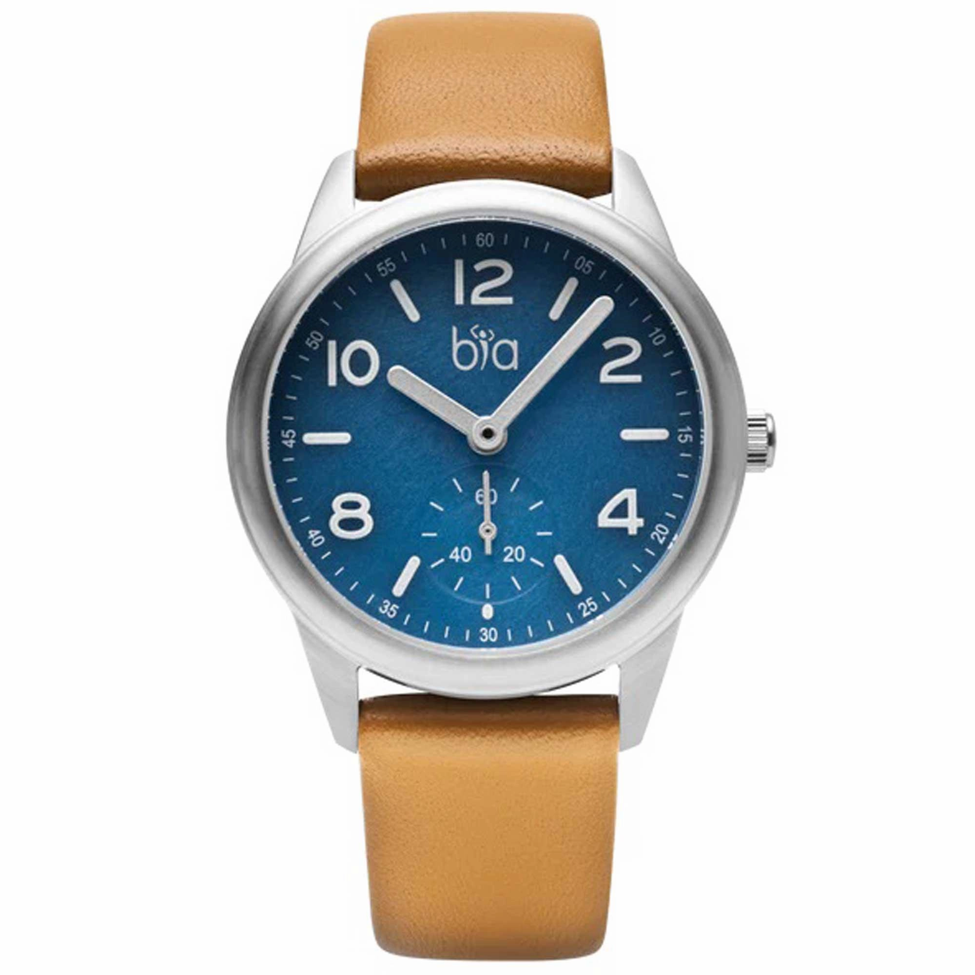 BIA Women's Quartz Watch - Suffragette Blue Dial Brown Genuine Leather Strap | B1004