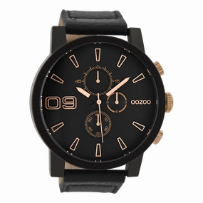 Black OOZOO watch with black leather strap - C9034