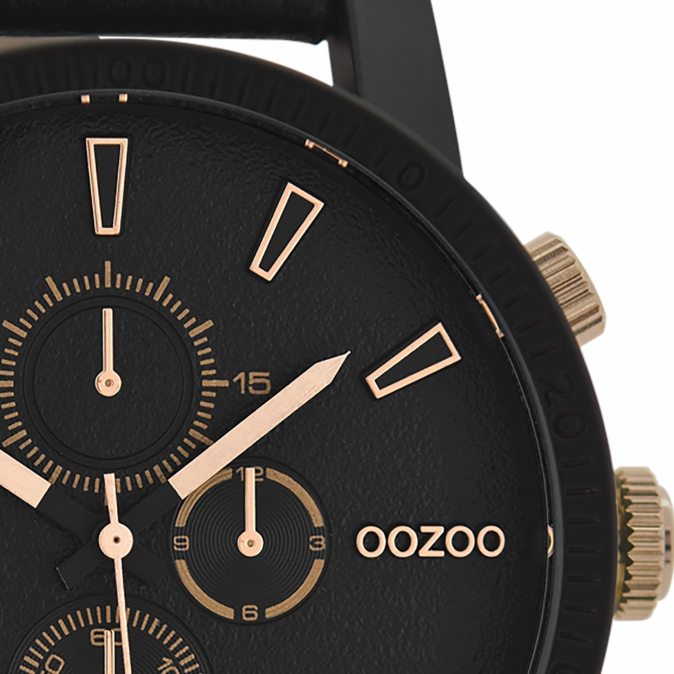 Black OOZOO watch with black leather strap - C9034