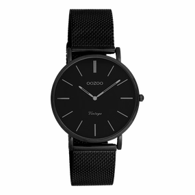 Black OOZOO watch with black metal mesh bracelet - C9934