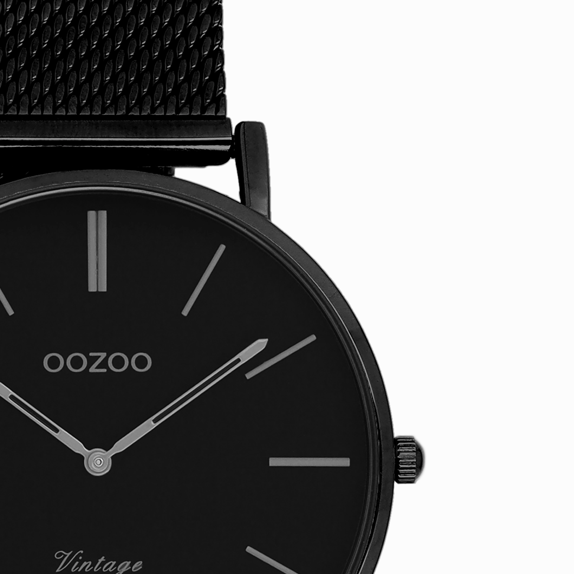 Black OOZOO watch with black metal mesh bracelet - C9934