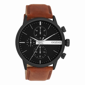 Black OOZOO watch with brown leather strap - C11223