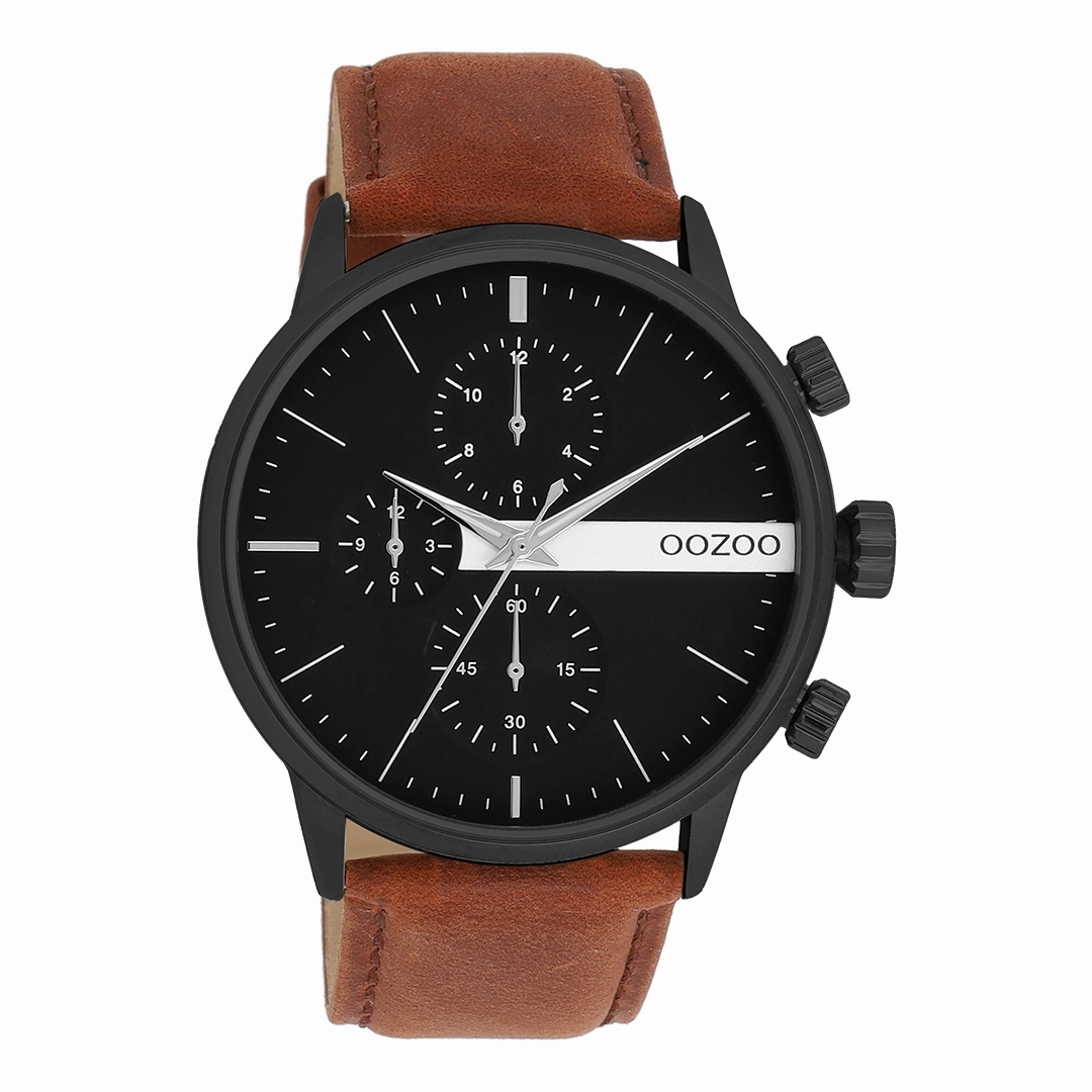Black OOZOO watch with brown leather strap - C11223