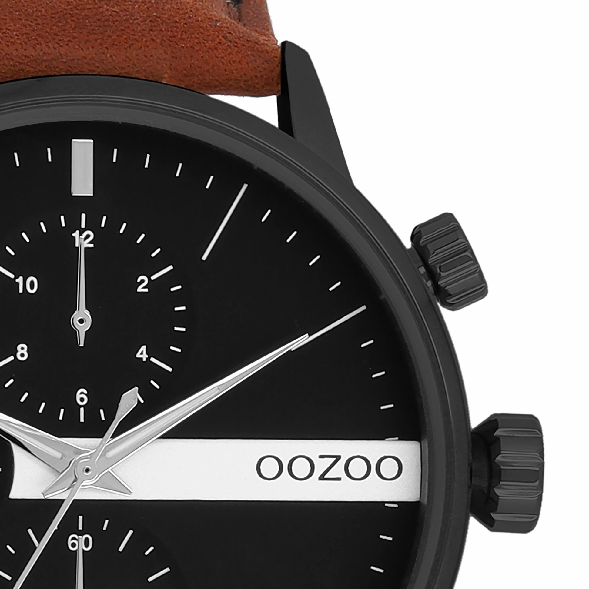 Black OOZOO watch with brown leather strap - C11223