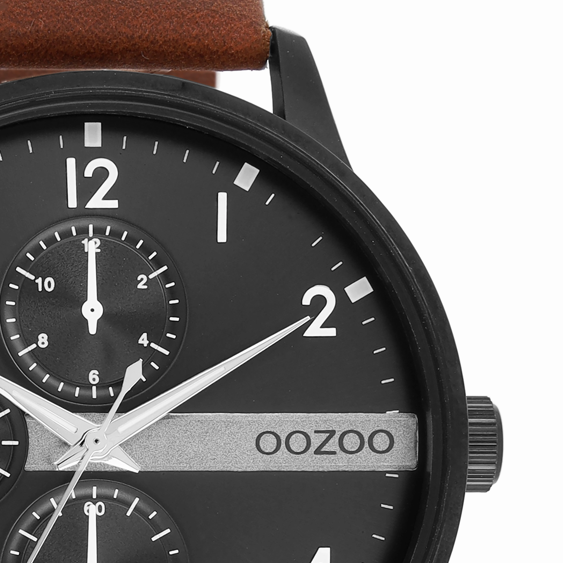 Black OOZOO watch with cognac leather strap - C11307