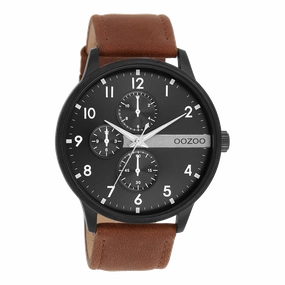 Black OOZOO watch with cognac leather strap - C11307