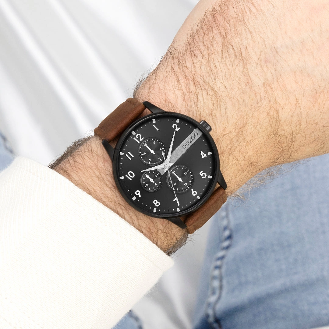 Black OOZOO watch with cognac leather strap - C11307