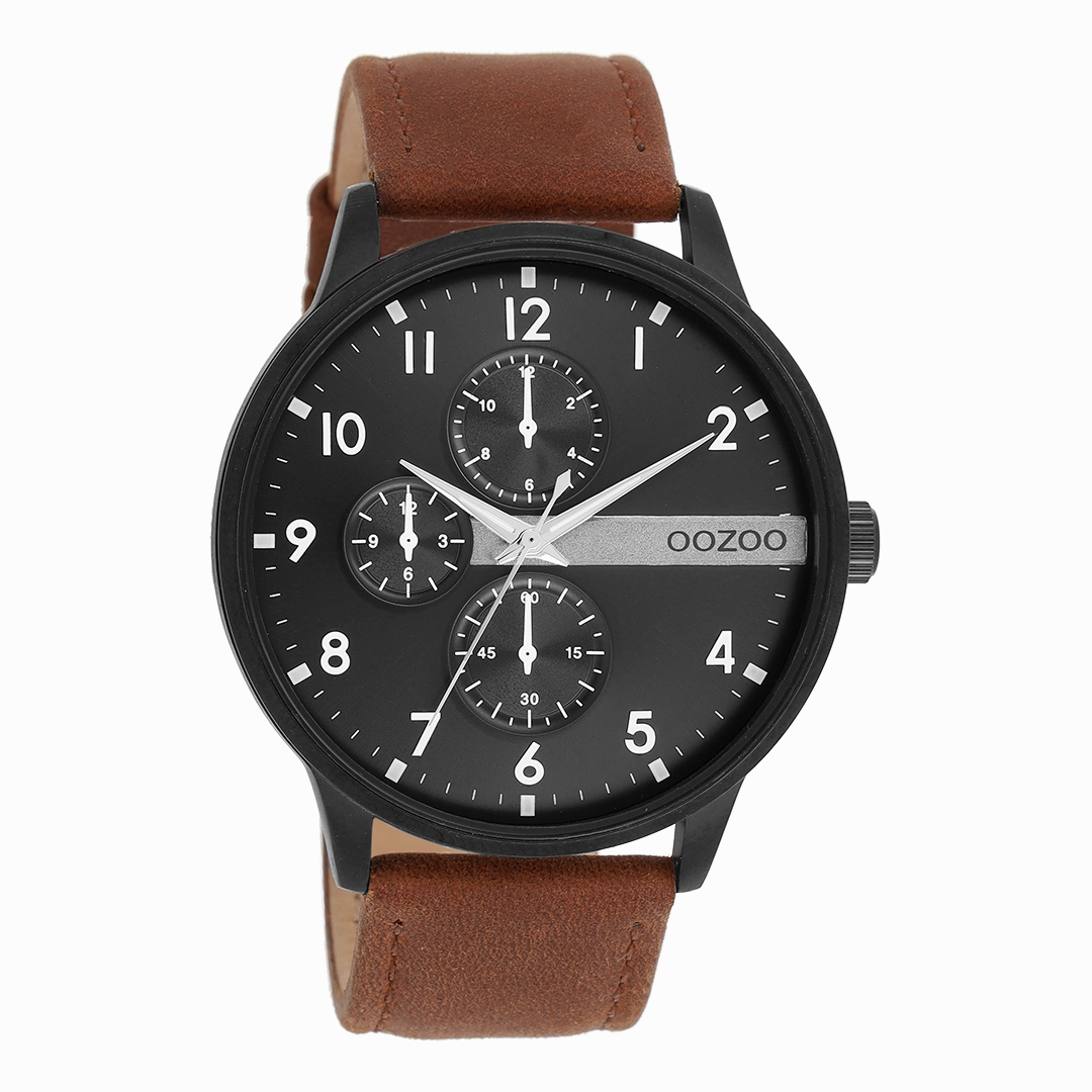 Black OOZOO watch with cognac leather strap - C11307
