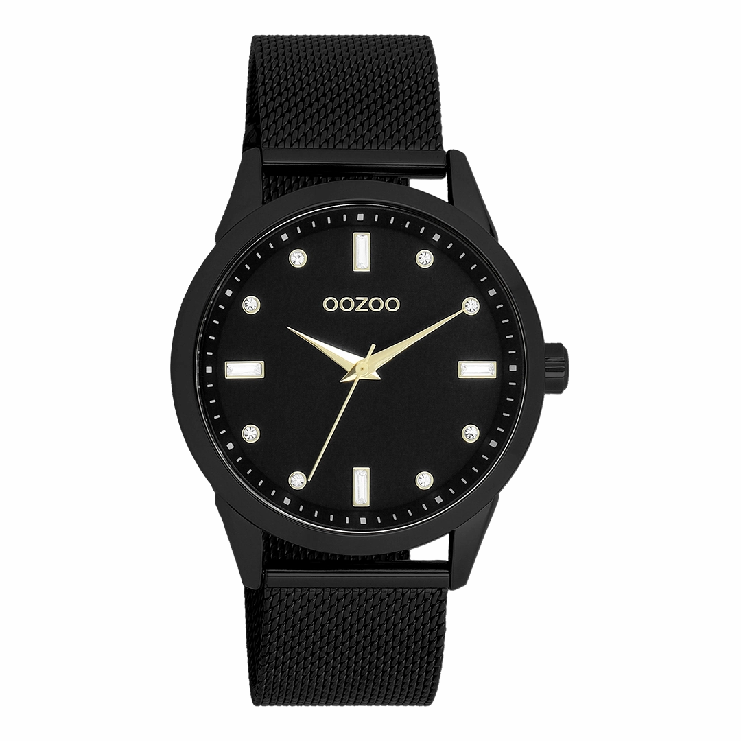 Black OOZOO watch with metal mesh bracelet - C11284