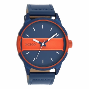 Blue/fluo orange OOZOO watch with blue leather strap - C11232