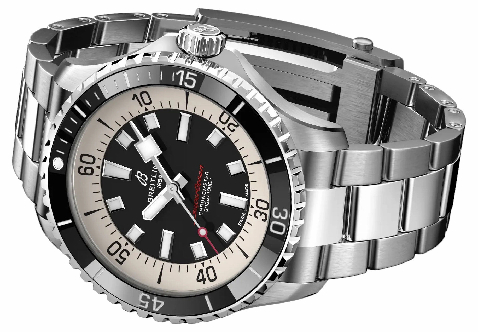 Breitling Superocean Automatic Chronometer Stainless Steel Black Dial Divers Mens Watch A17376211B1A1