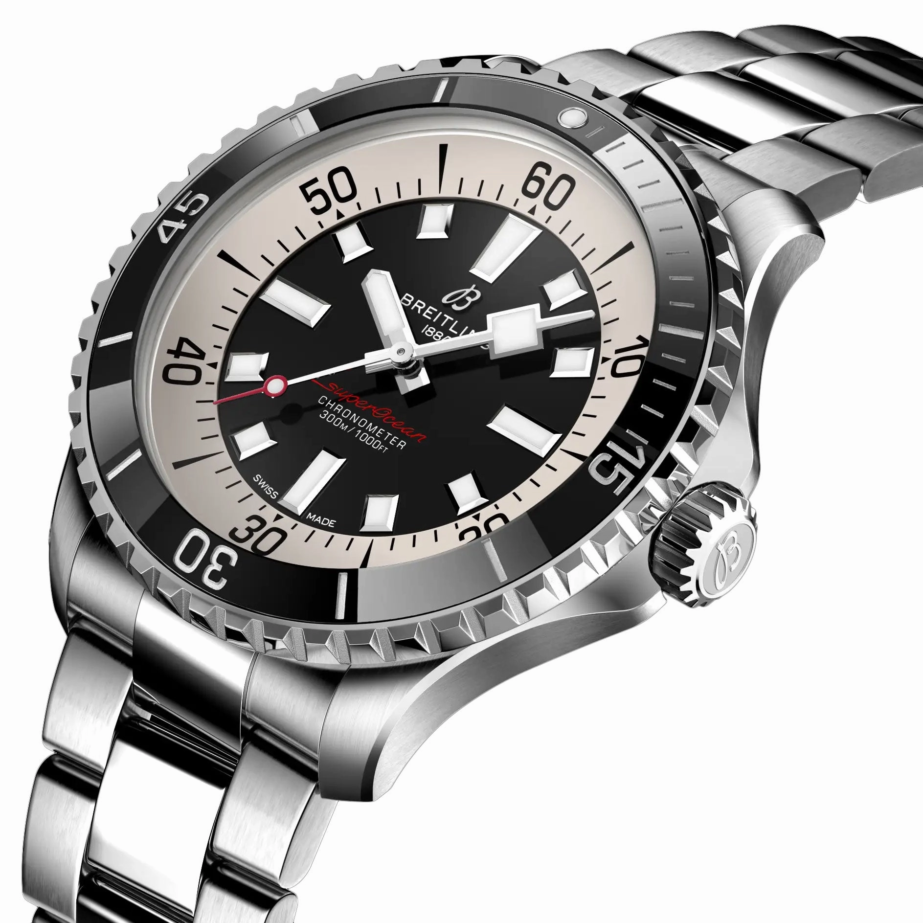 Breitling Superocean Automatic Chronometer Stainless Steel Black Dial Divers Mens Watch A17376211B1A1
