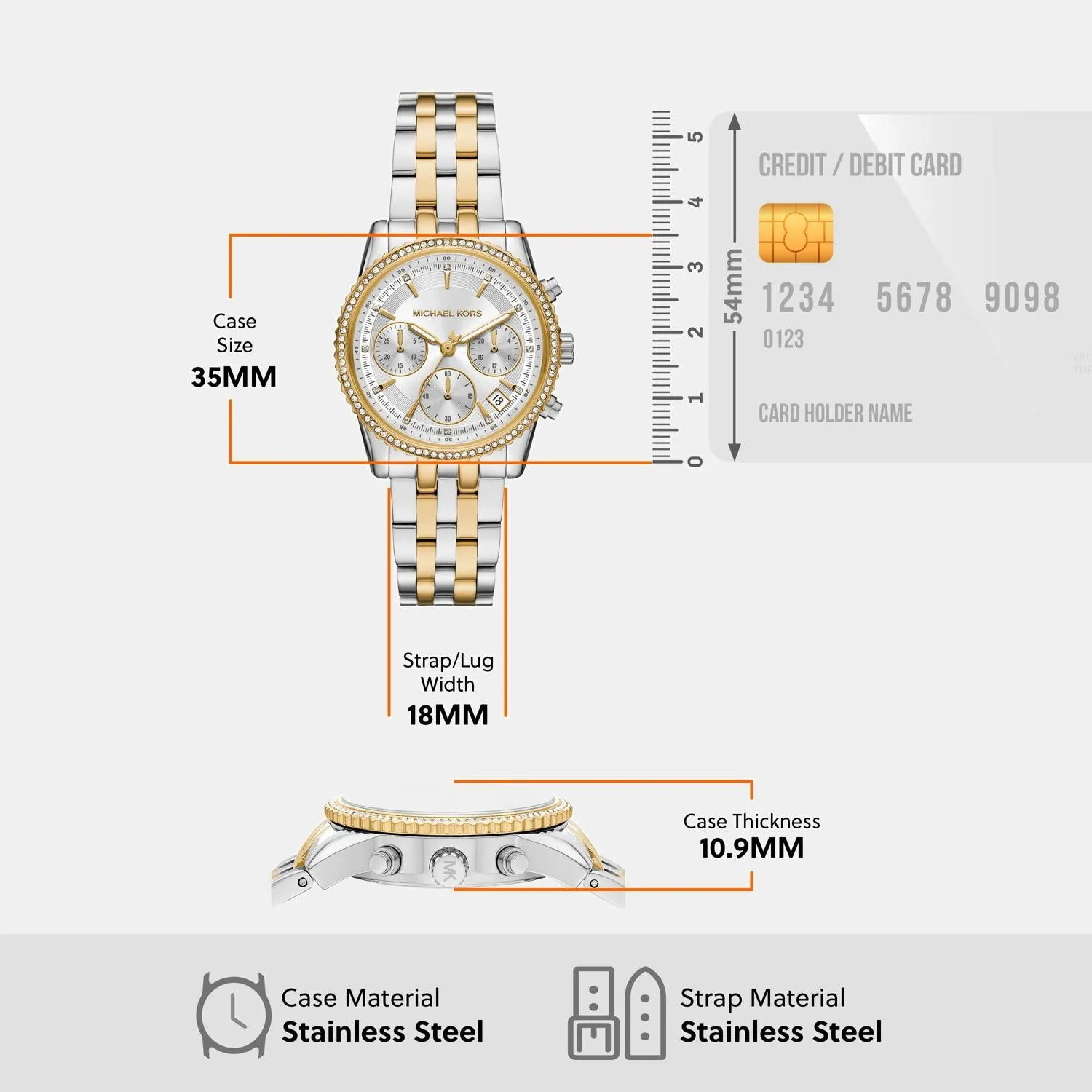 Bryant Women Quartz White Dial Chronograph Stainless Steel Watch MK7532