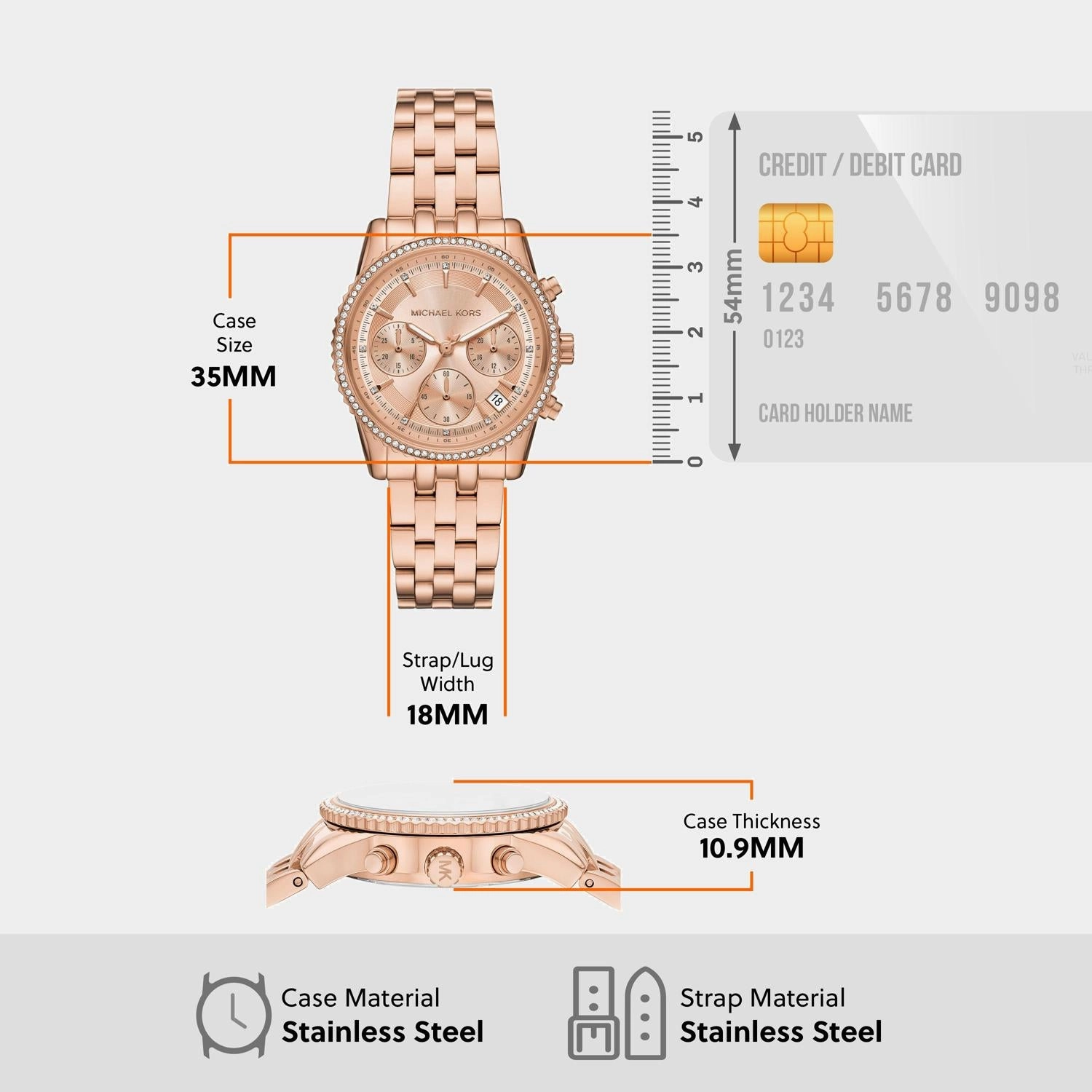 Bryant Women Quartz Rose Gold Dial Chronograph Stainless Steel Watch MK7531