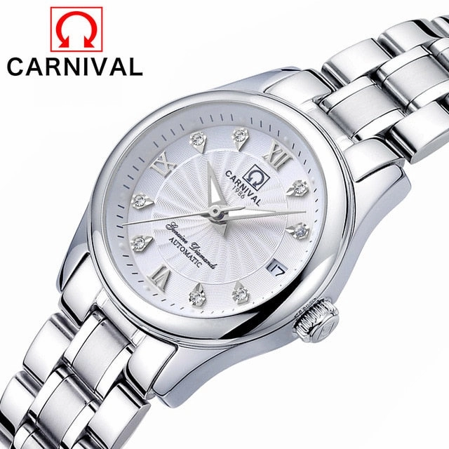 Carnival Switzerland Sapphire Mechanical Women Watches Luxury Brand Full Steel Ladies Waterproof Automatic Watch Women kol saati