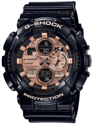 Casio G-Shock GLOSSY GOLD Mens Ana-Digi Black/Rose Gold Watch GA140GB-1A2