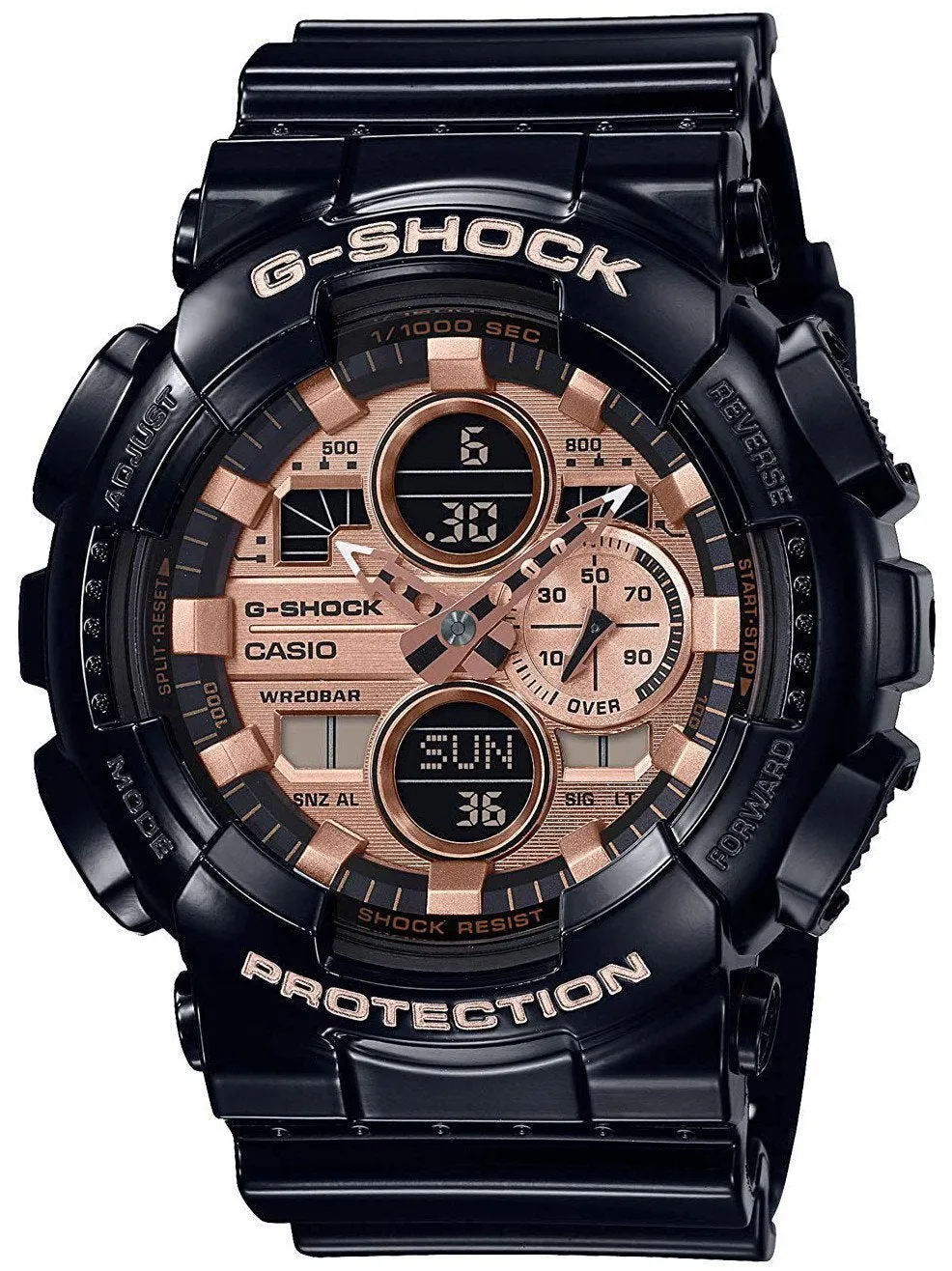 Casio G-Shock GLOSSY GOLD Mens Ana-Digi Black/Rose Gold Watch GA140GB-1A2