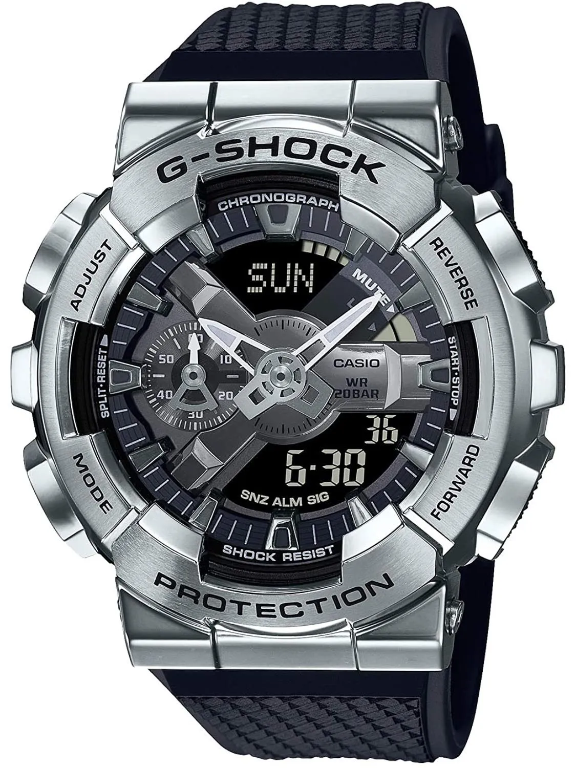 Casio G-Shock Metal Bezel Silver/Black Mens Watch GM110-1A