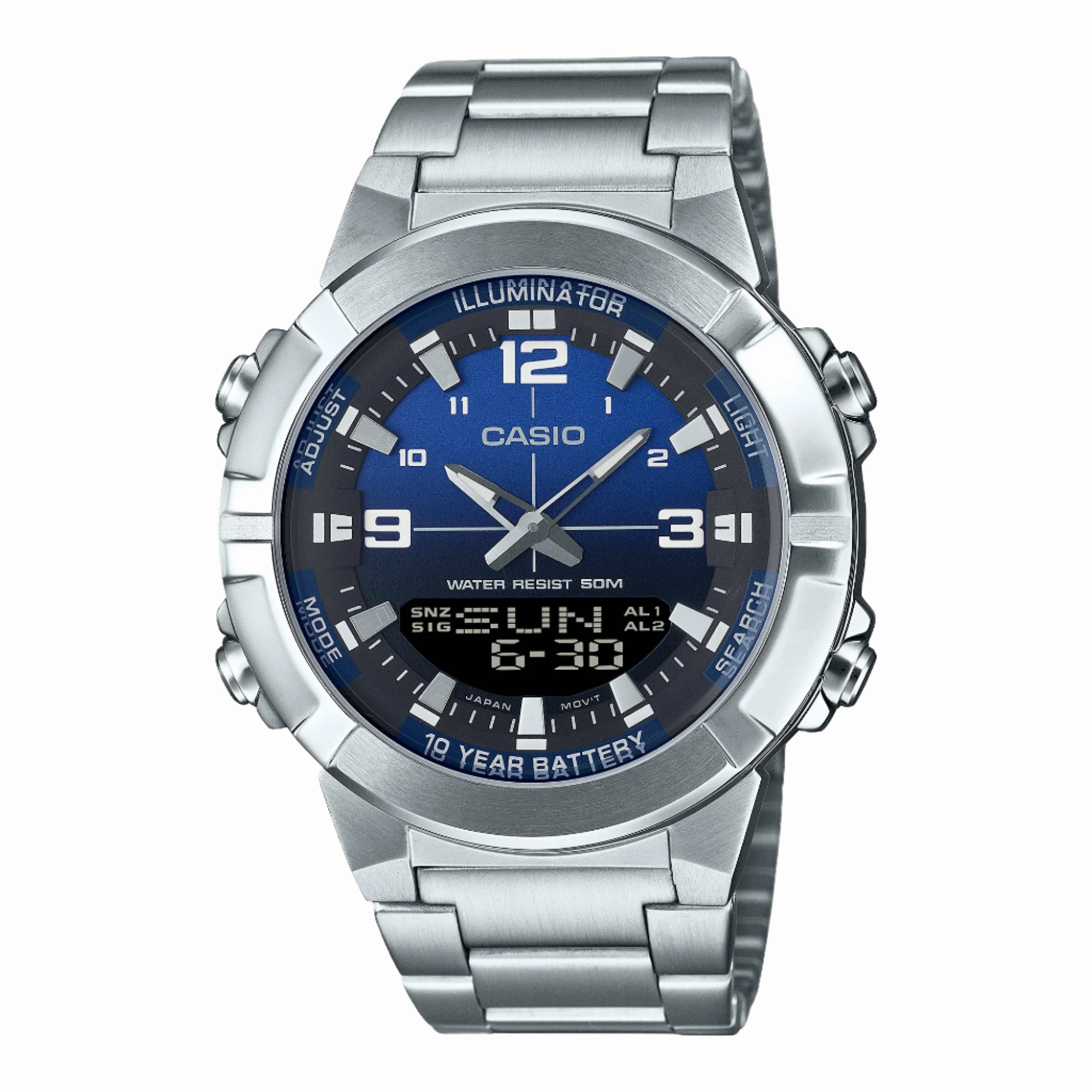 Casio Analog Digital Combination Blue Dial Stainless Steel Watch AMW870DA-2A1