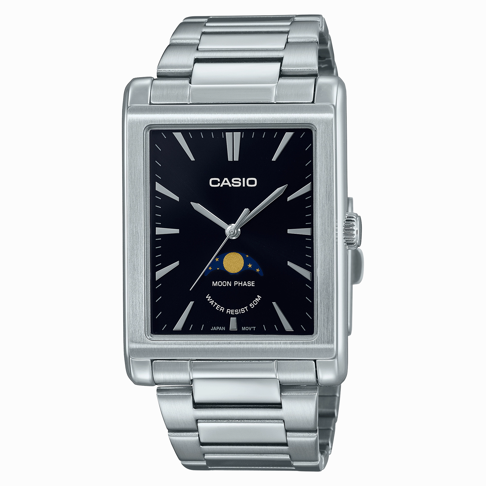 Casio Analog Moon Phase Silver Stainless Steel Watch MTPM105D-1A