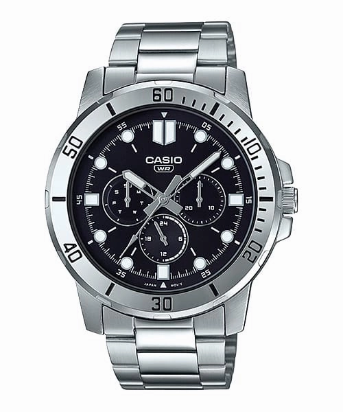 Casio Analog Silver Stainless Steel Black Dial Watch MTPVD300D-1E