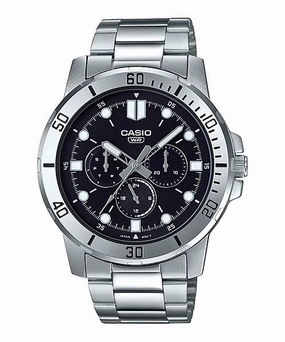 Casio Analog Silver Stainless Steel Black Dial Watch MTPVD300D-1E
