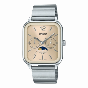 Casio Analogue Moon Phase Gold Dial Stainless Steel Watch MTPM305D-9A