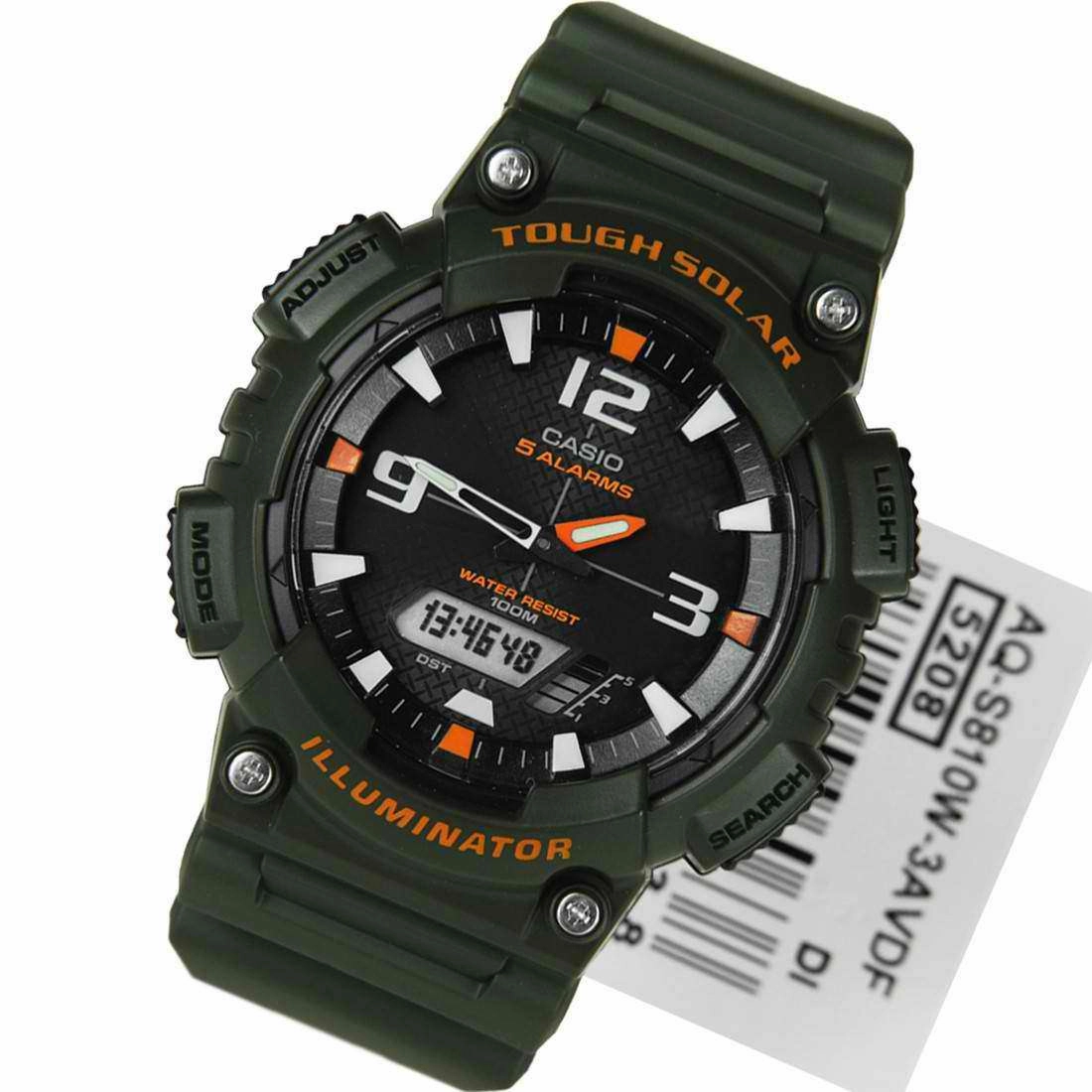 Casio AQ-S810W-3A Army Green Solar Powered Watch for  Men