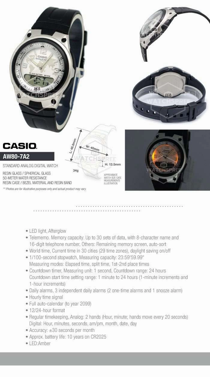 Casio AW-80-7A2 Black Resin Watch for Men and Women